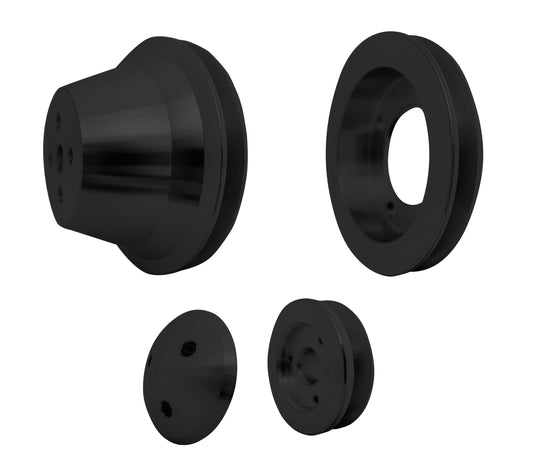 Small Block Ford V-Belt Pulley Kit - 1V - 4 Bolt - Late - Black