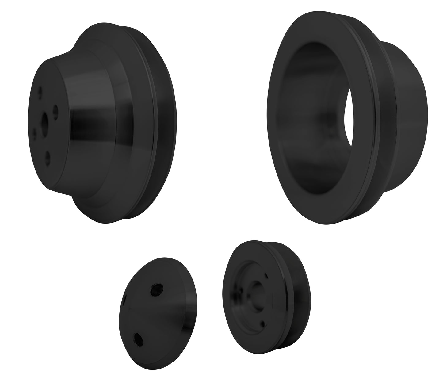 Small Block Ford V-Belt Pulley Kit - High Flow - 1V - 4 Bolt - Late - Black