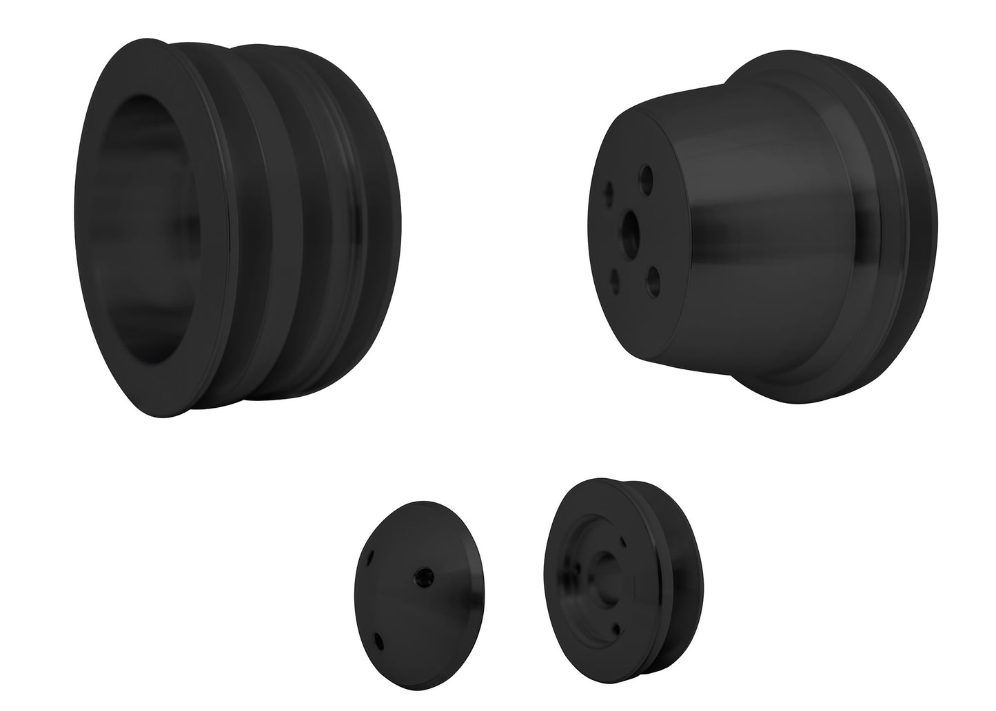 Small Block Ford V-Belt Pulley Kit - High Flow - 2.5"  3V - 4 Bolt  Late - Black
