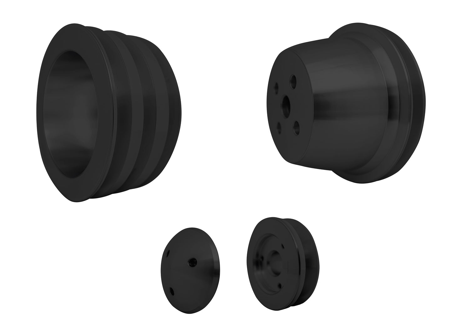 Small Block Ford Pulley Kit - 3" - High Flow - 3V  Late  4 Bolt - Black