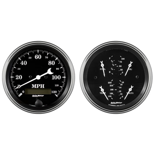 2 PC. GAUGE KIT 3-3/8 In. QUAD & SPEEDOMETER 240-33 O OLD TYME BLACK
