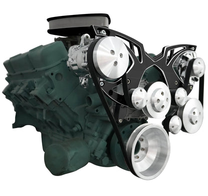 Big Block Buick Style Track Serpentine Kit - AC & PS - Black Onyx