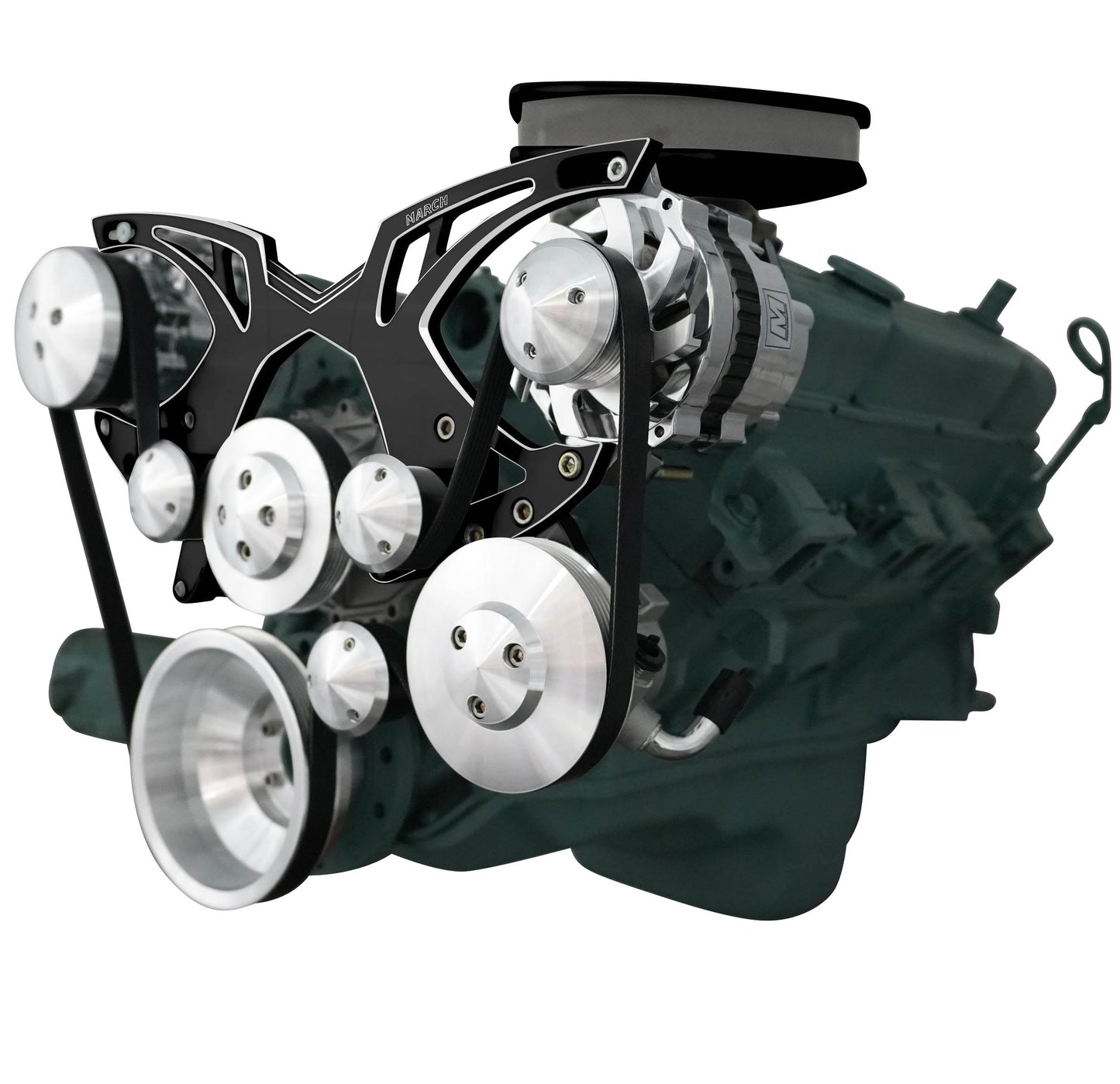 Big Block Buick Style Track Serpentine Kit - AC & PS - Black Onyx