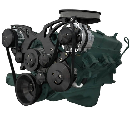 Big Block Buick Style Track Serpentine Kit - AC & PS - Black