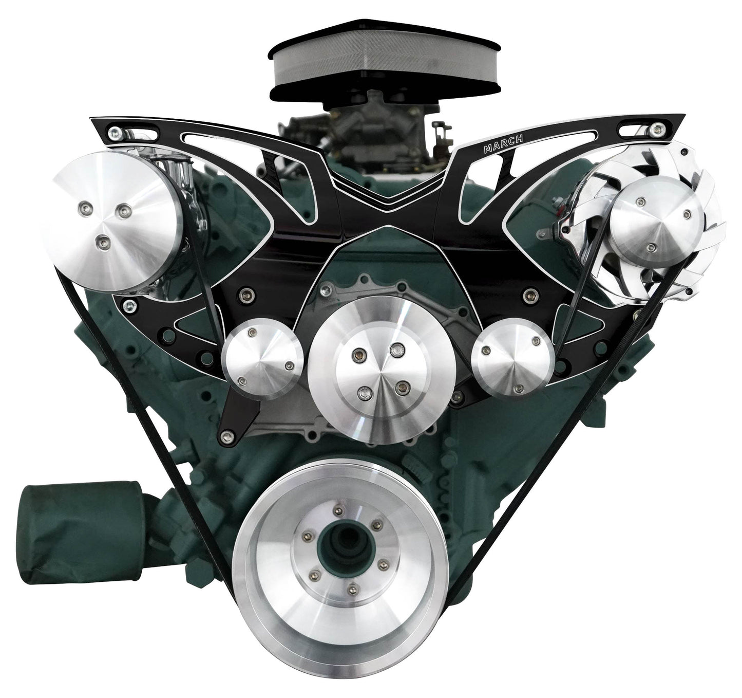 Big Block Buick Style Track Serpentine Kit - AC & ALT - Black Onyx