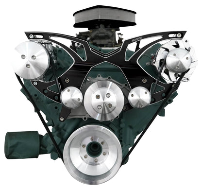 Big Block Buick Style Track Serpentine Kit - AC & ALT - Black Onyx