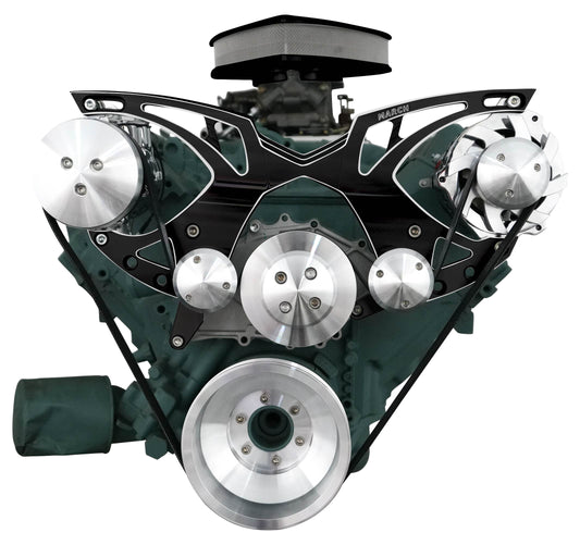 Big Block Buick Style Track Serpentine Kit - AC & ALT - Black Onyx