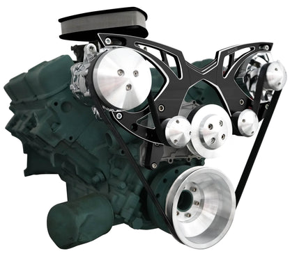 Big Block Buick Style Track Serpentine Kit - AC & ALT - Black Onyx