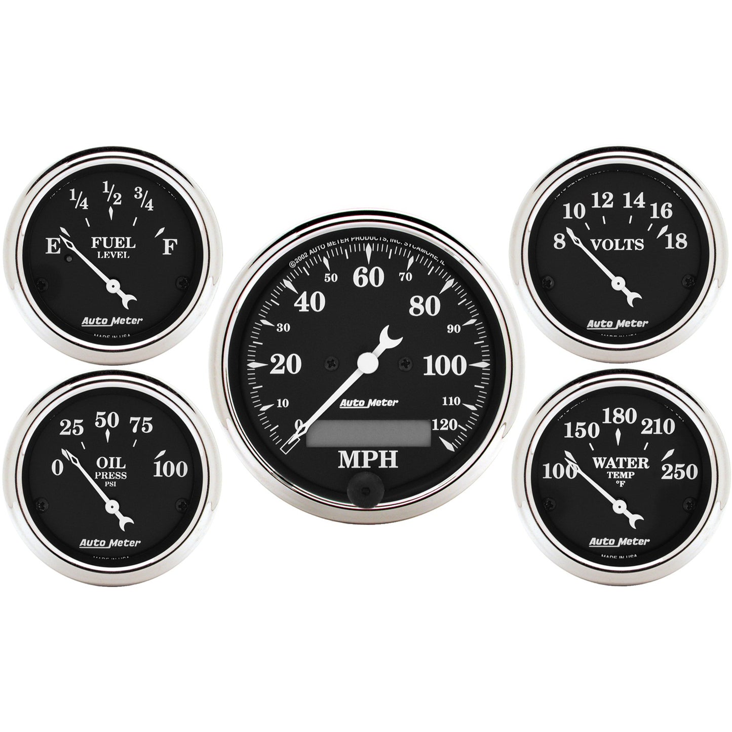 5 PC. GAUGE KIT 3-1/8 In. & 2-1/16 In.  ELEC. SPEEDOMETER OLD TYME BLACK