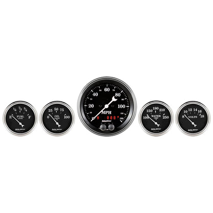 5 PC. GAUGE KIT 3-3/8 In. & 2-1/16 In.  GPS SPEEDOMETER OLD TYME BLACK