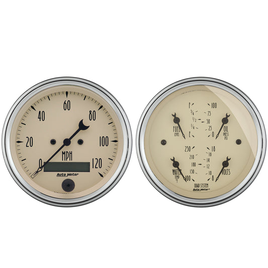 2 PC. GAUGE KIT 3-3/8 In. QUAD & SPEEDOMETER 240-33 O ANTIQUE BEIGE