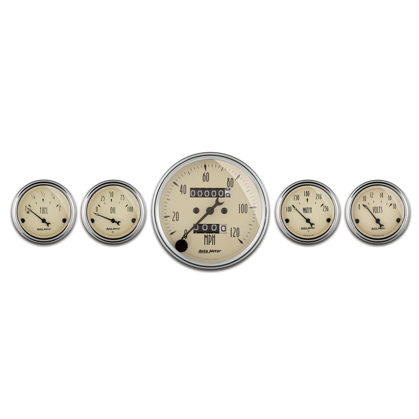 5 PC. GAUGE KIT 3-1/8 In. & 2-1/16 In.  MECH. SPEEDOMETER ANTIQUE BEIGE