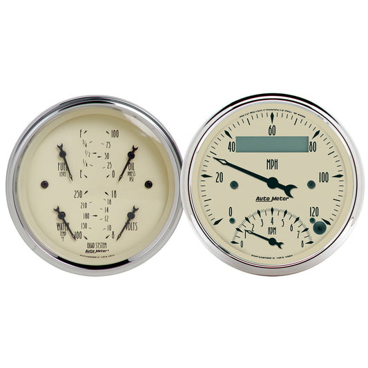 2 PC. GAUGE KIT 3-3/8 In. QUAD & TACH/SPEEDO 240-33 O ANTIQUE BEIGE