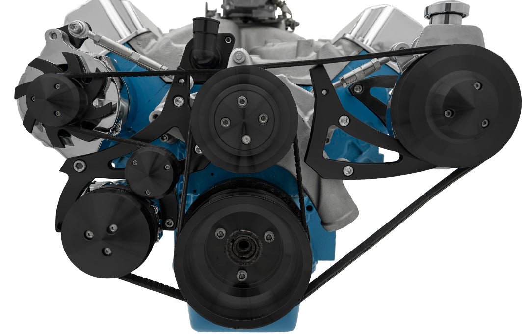 Ford FE Serpentine System - PS & AC - Black