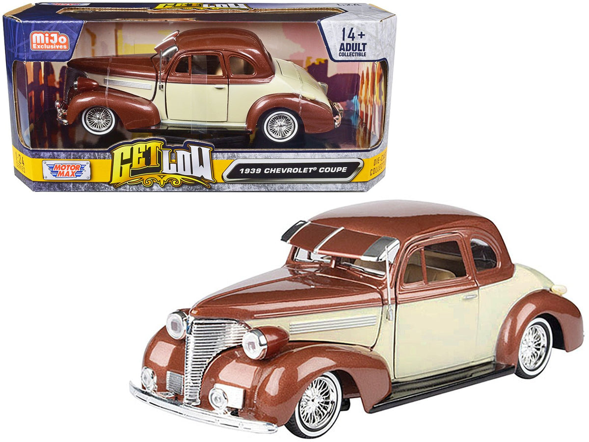 1939 Chevrolet Coupe Lowrider Beige and Brown Metallic "Get Low" Series 1/24 Diecast Model Car by Motormax  free shipping USA