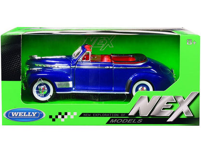 1941 Chevrolet Special Deluxe Convertible Blue Metallic with Red Interior "NEX Models" 1/24 Diecast Model Car by Welly  free shipping USA