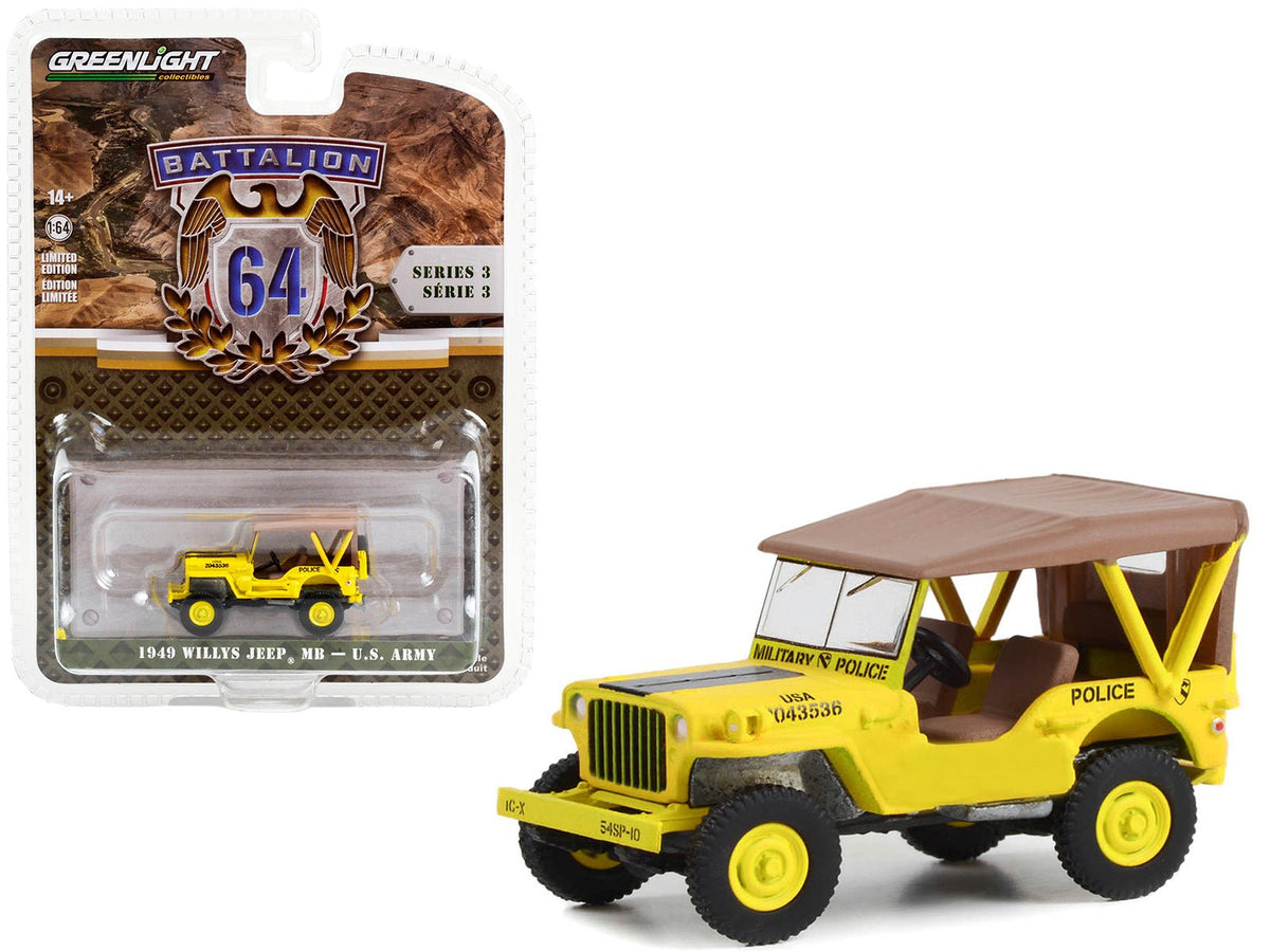 1949 Willys Jeep MB U.S. Army "545th Military Police Company Camp Drake Japan Training Camp" Yellow "Battalion 64" Series 3 1/64 Diecast Model Car by Greenlight  free shipping USA