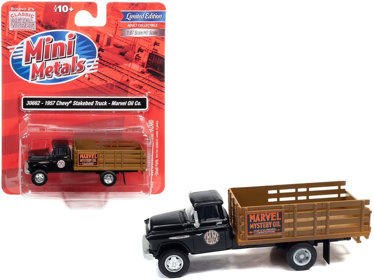 1957 Chevrolet Stakebed Truck Matt Black "Marvel Mystery Oil Co." 1/87 (HO) Scale Model Car by Classic Metal Works  free shipping USA