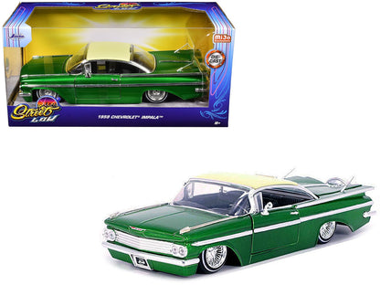 1959 Chevrolet Impala Lowrider Green Metallic with Cream Top and Wire Wheels "Street Low" Series 1/24 Diecast Model Car by Jada  free shipping USA