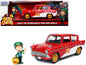 1959 Ford Anglia Red and White with Lucky the Leprechaun Diecast Figurine "Lucky Charms" 1/24 Diecast Model Car by Jada  free shipping USA