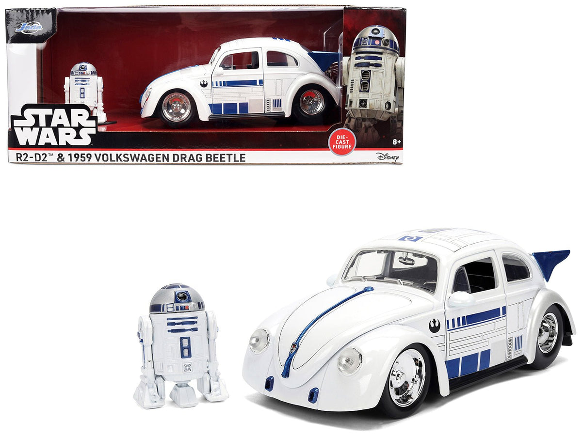1959 Volkswagen Drag Beetle White with Graphics and R2-D2 Figure "Star Wars" Franchise "Hollywood Rides" Series 1/24 Diecast Model Car by Jada  free shipping USA