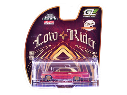 1963 Chevrolet Impala Lowrider "Michael Heralda Special Edition" Red Metallic with Cream Top and Interior with Gold Graphics "Hobby Exclusive" Series 1/64 Diecast Model Car by Greenlight  free shipping USA