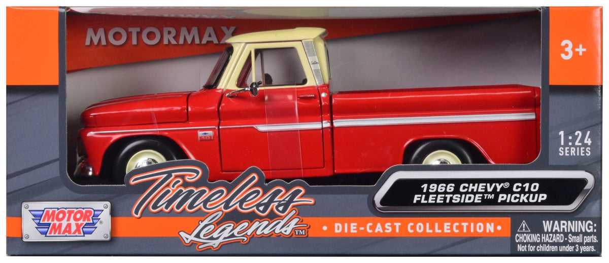 1966 Chevrolet C10 Fleetside Pickup Truck Red with Cream Top "American Classics" 1/24 Diecast Model Car by Motormax  free shipping USA
