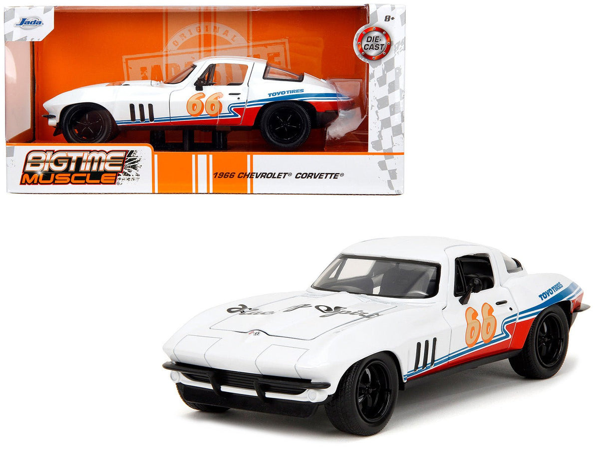 1966 Chevrolet Corvette #66 "Racing Spirit" White with Graphics "Bigtime Muscle" Series 1/24 Diecast Model Car by Jada  free shipping USA