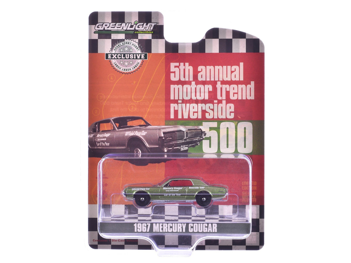 1967 Mercury Cougar "Riverside 500 Official Pace Car - Motor Trend Magazine Car of the Year" Green Metallic "Hobby Exclusive" Series 1/64 Diecast Model Car by Greenlight  free shipping USA