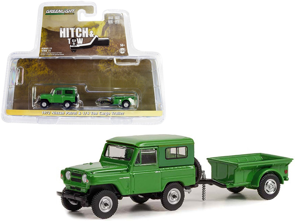 1972 Nissan Patrol Green with 1/4 Ton Cargo Trailer "Hitch & Tow" Series 25 1/64 Diecast Model Car by Greenlight  free shipping USA