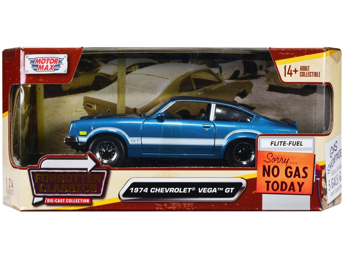 1974 Chevrolet Vega GT Blue Metallic with White Stripes "Forgotten Classics" Series 1/24 Diecast Model Car by Motormax  free shipping USA