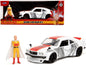 1974 Mazda RX-3 White with Red Stripe and Graphics and Saitama Diecast Figure "One Punch Man" (2015-2019) TV Series 1/24 Diecast Model Car by Jada  free shipping USA