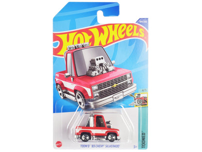 1983 Chevrolet Silverado "Toon'd" Pickup Truck Red and White "Tooned" Series Diecast Model Car by Hot Wheels  free shipping USA