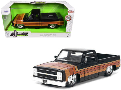 1985 Chevrolet C-10 Pickup Truck Black with Stripes and GM Rally Wheels "Just Trucks" Series 1/24 Diecast Model Car by Jada  free shipping USA