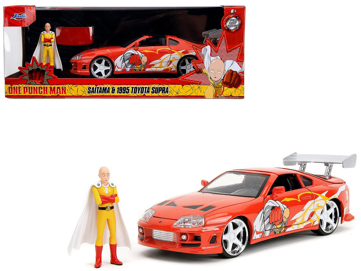 1995 Toyota Supra Red with Graphics and Saitama Diecast Figure "One Punch Man" (2015-2019) TV Series 1/24 Diecast Model by Jada  free shipping USA