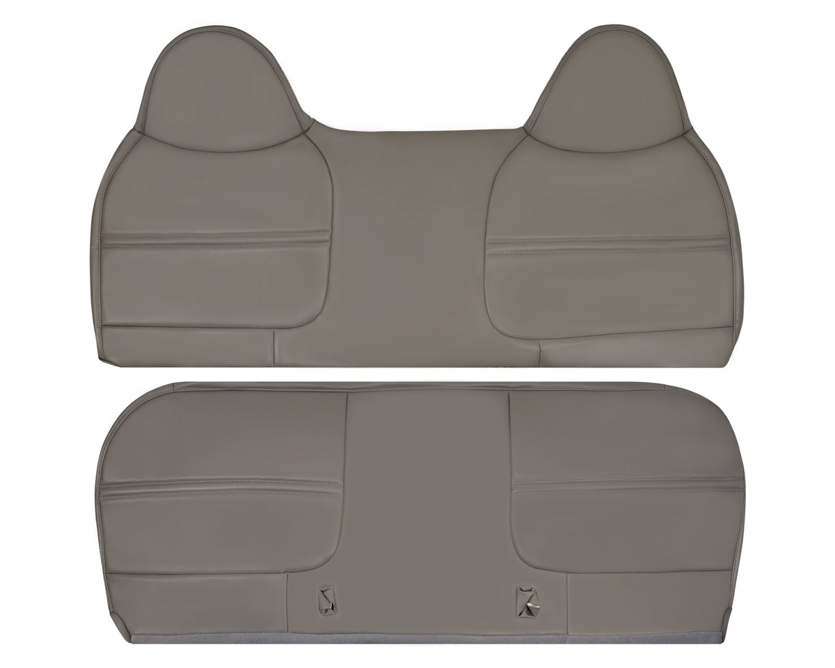 1999-2002 Ford F250 F350 F450 Super Duty XL Work Truck Synthetic Leather Front Bench Top & Bottom in Gray & Tan