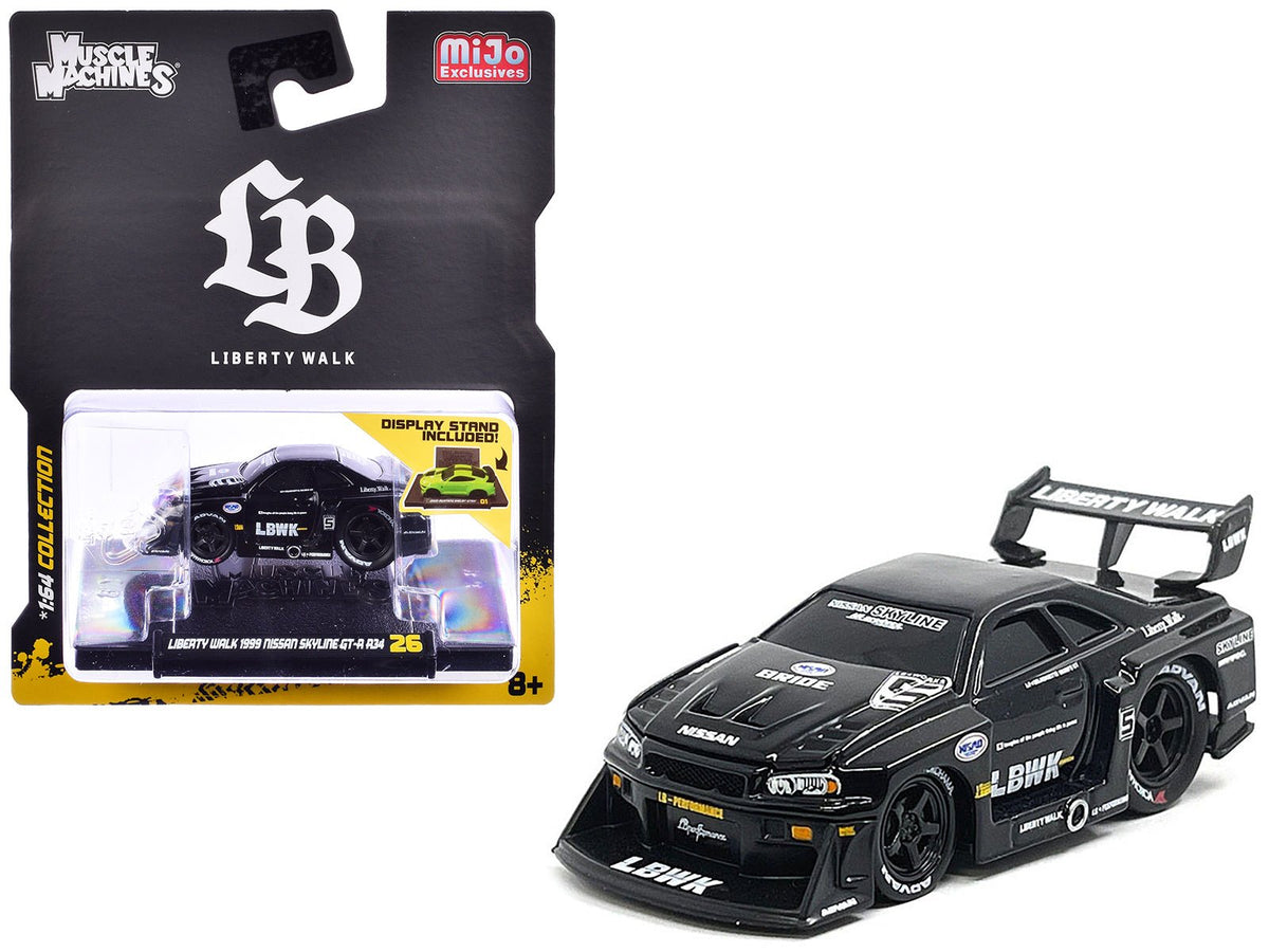 1999 Nissan Skyline GT-R (R34) #5 "Liberty Walk" Black 1/64 Diecast Model Car by Muscle Machines  free shipping USA