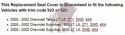 2000-2002 Chevy Tahoe/Suburban Seat Cover in Light Shale Tan: Choose From Variations