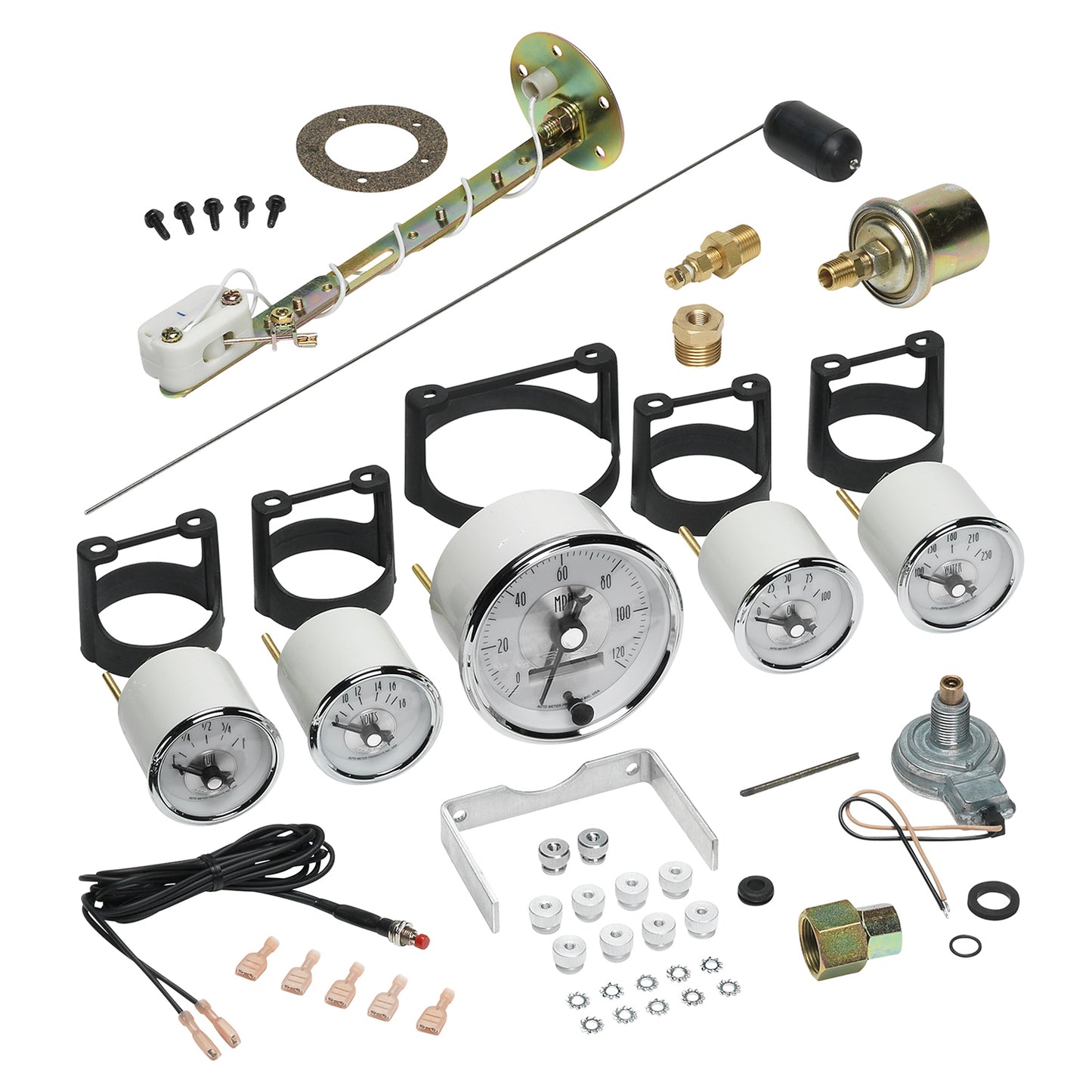 5 PC. GAUGE KIT 3-3/8 In. & 2-1/16 In.  ELEC. SPEEDO W/ LCD ODO PRESTIGE PEARL