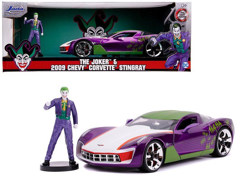 2009 Chevrolet Corvette Stingray with Joker Diecast Figurine "DC Comics" Series 1/24 Diecast Model Car by Jada  free shipping USA