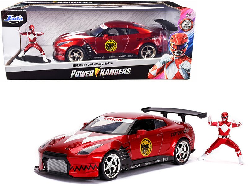 2009 Nissan GT-R (R35) Candy Red and Red Ranger Diecast Figurine "Power Rangers" 1/24 Diecast Model Car by Jada  free shipping USA