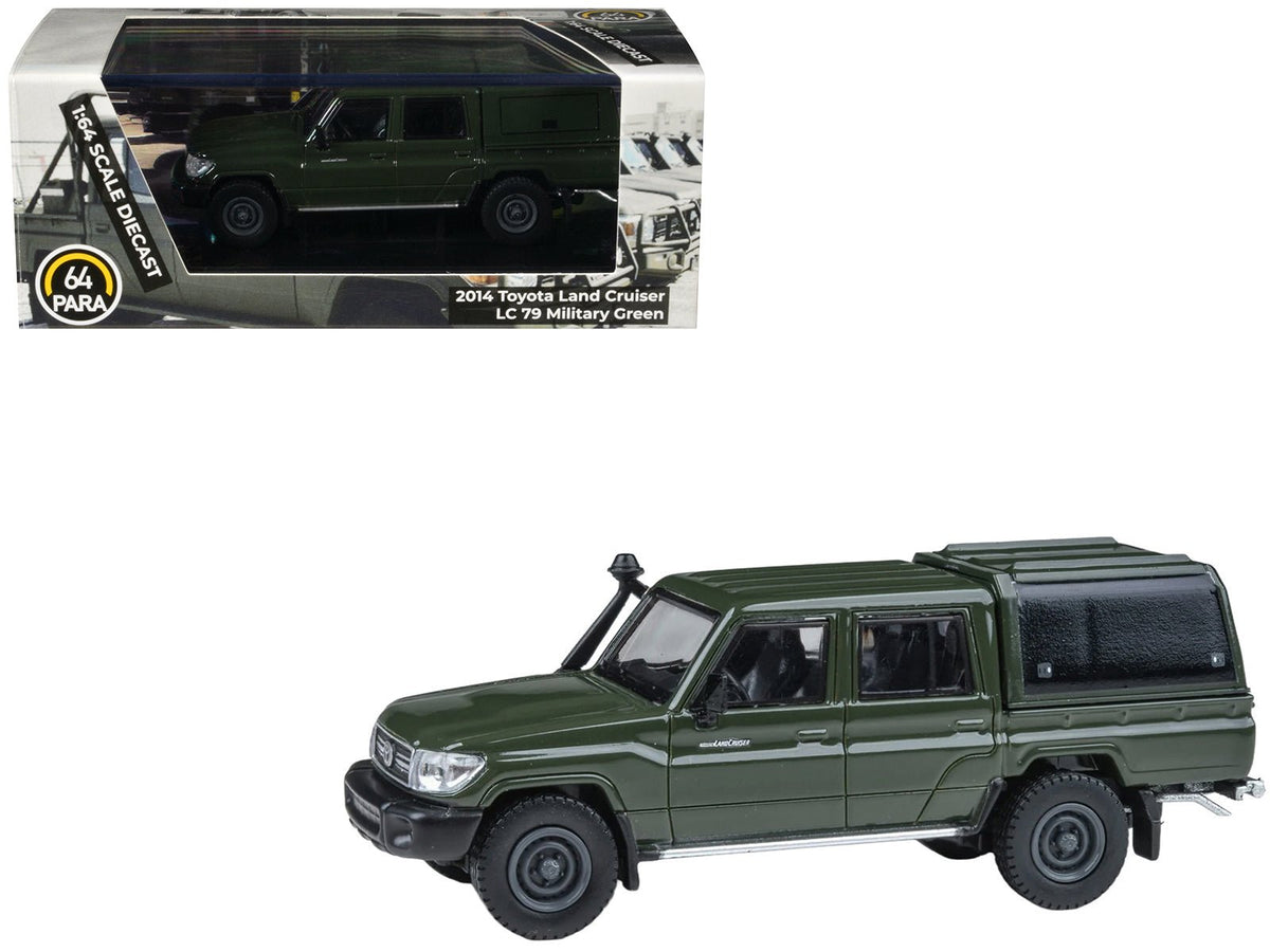 2014 Toyota Land Cruiser LC 79 with Camper Shell Military Green 1/64 Diecast Model Car by Paragon Models  free shipping USA