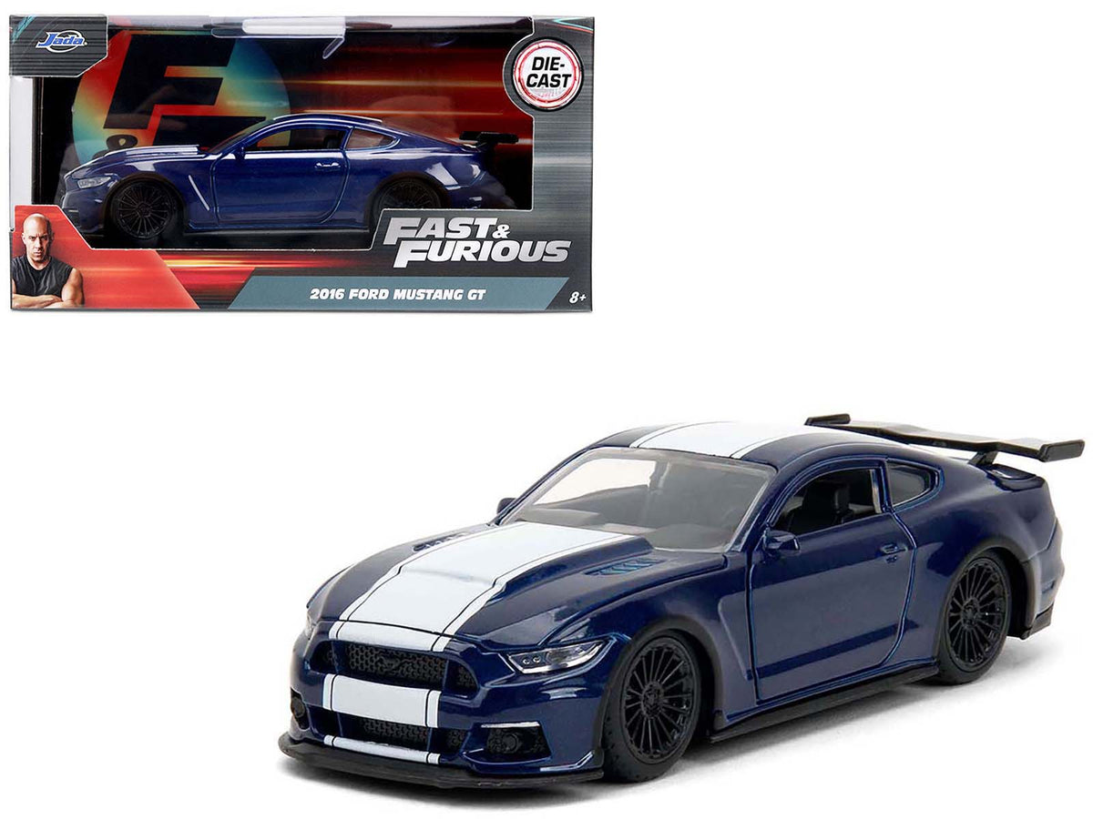 2016 Ford Mustang GT Dark Blue Metallic with White Stripe "F9" (2021) Movie "Fast & Furious" Series 1/32 Diecast Model Car by Jada  free shipping USA