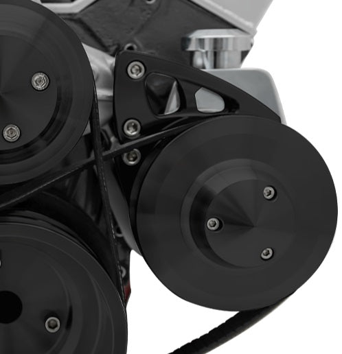 Small Block Chevy Ultra Power Steering Bracket - LWP  Saginaw - Metric - Black