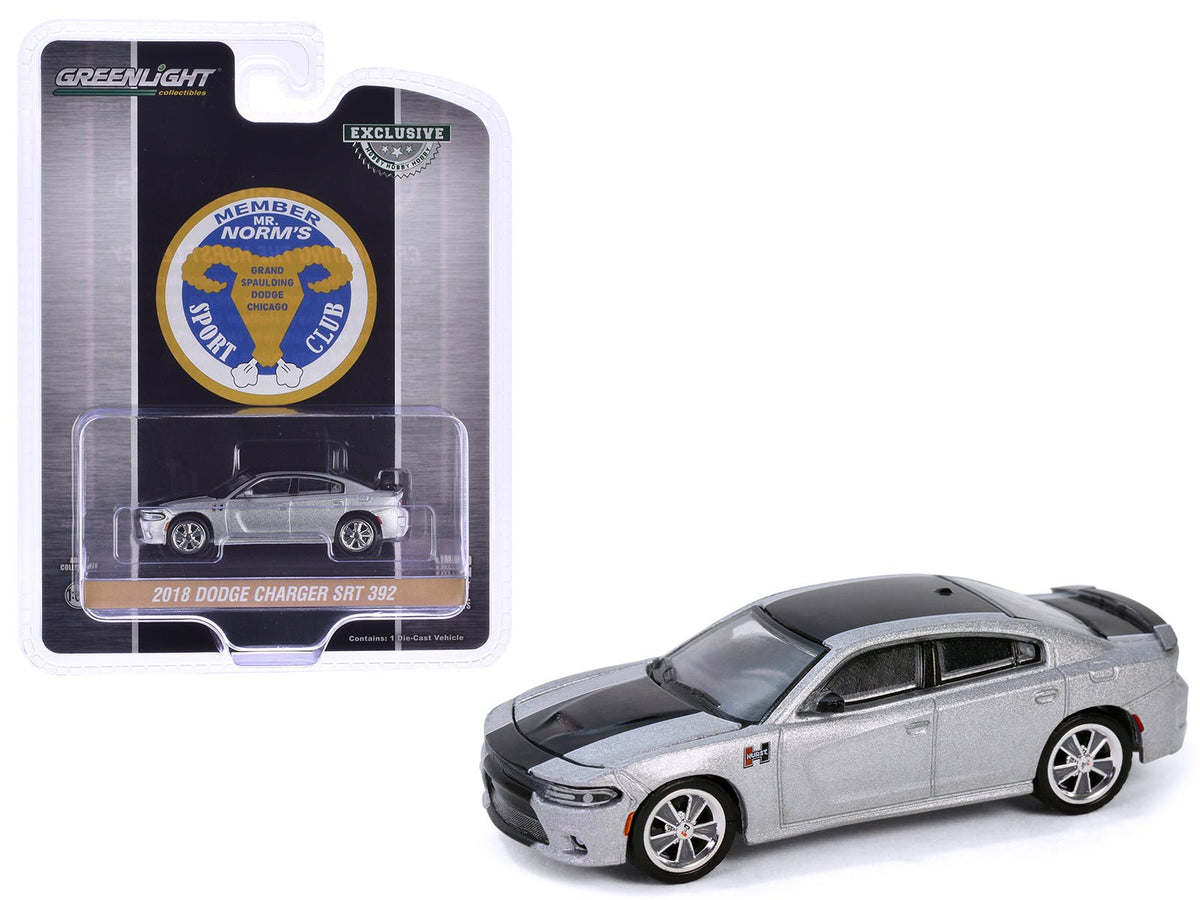2018 Dodge Charger SRT 392 Silver Metallic with Black Stripe "Mr. Norm Heritage GSS Charger" "Hobby Exclusive" Series 1/64 Diecast Model Car by Greenlight  free shipping USA