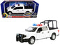 2019 Ford F-150 Lariat Crew Cab Pickup Truck with Bed Cage White with Flashing Light Bar and Front and Rear Lights and Sounds 1/27 Diecast Model Car by Motormax  free shipping USA