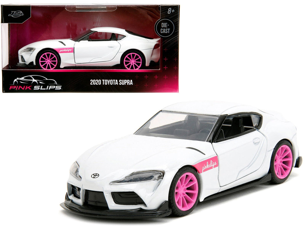 2020 Toyota Supra White Metallic with Pink Wheels "Pink Slips" Series 1/32 Diecast Model Car by Jada  free shipping USA