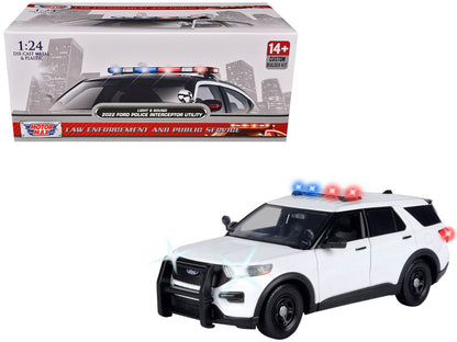2022 Ford Police Interceptor Utility Plain White "Builder's Kit" with Flashing Light Bar and Front and Rear Lights and Sounds 1/24 Diecast Model Car by Motormax  free shipping USA