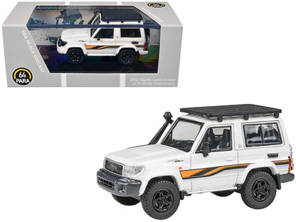 2023 Toyota Land Cruiser 71 White "70th Anniversary" with Stripes and Roofrack 1/64 Diecast Model Car by Paragon Models  free shipping USA