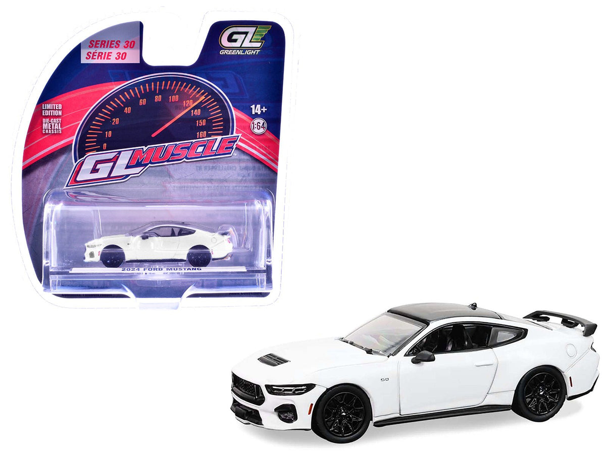 2024 Ford Mustang Oxford White with Black Top "GreenLight Muscle" Series 30 1/64 Diecast Model Car by Greenlight  free shipping USA